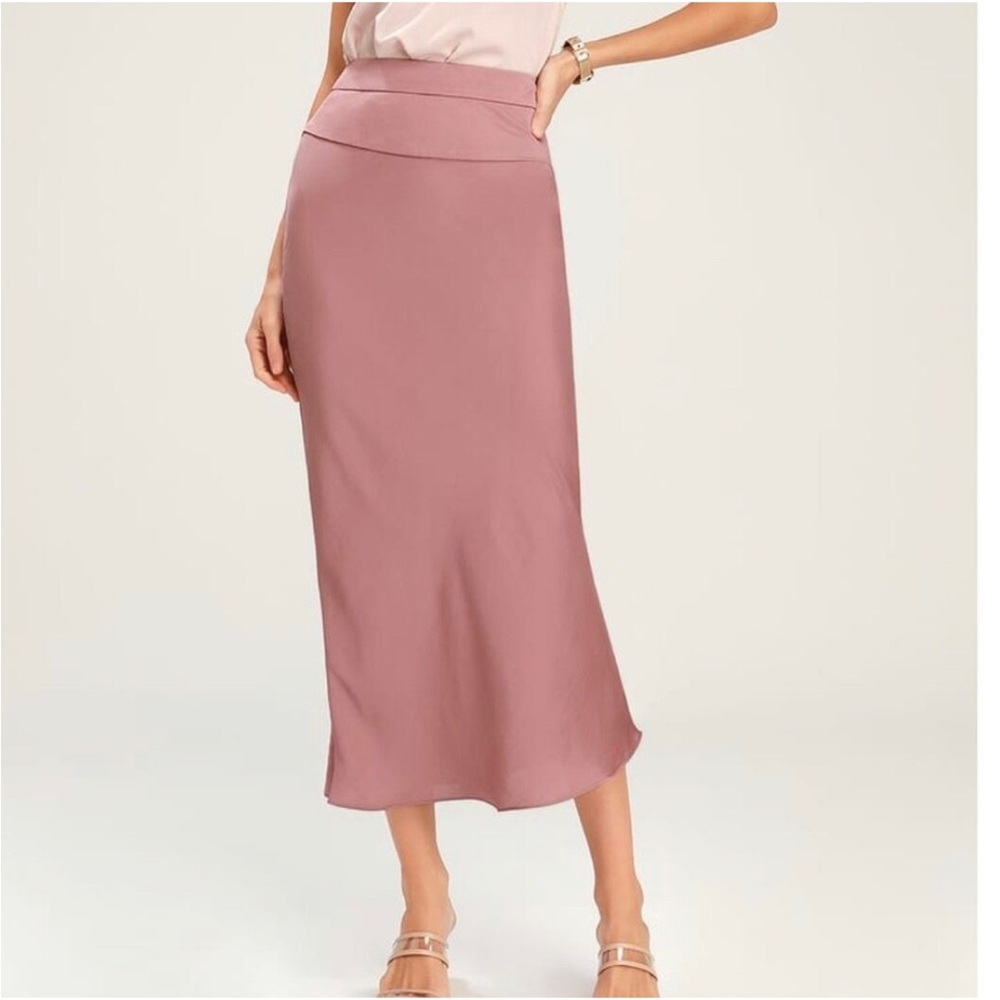 Free People Satin Midi Skirt in Dusty Mauve
